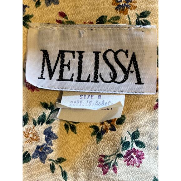 Vintage 80's Melissa Floral Midi Dress Short Sleeve Button Front Tie Back Size 8 - Picture 7 of 7